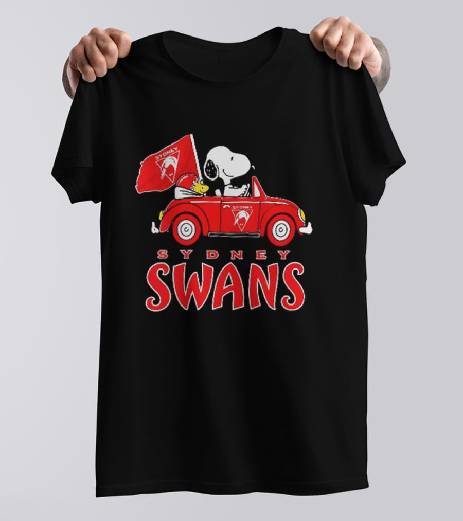 Sydney Swans Snoopy Woodstock Red Car Banner T-Shirt
