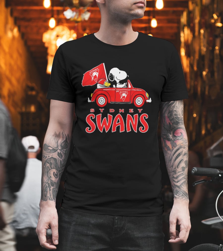 Sydney Swans Snoopy Woodstock Red Car Banner T-Shirt