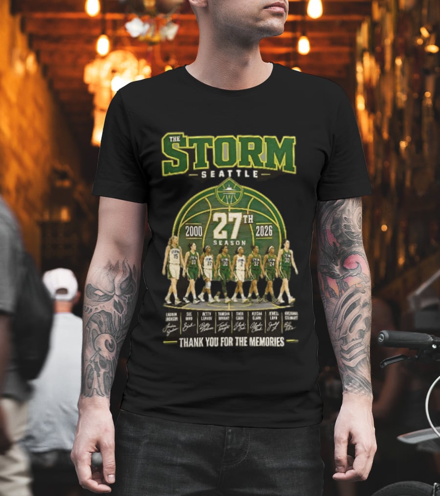 The Storm Seattle 27th Season 2000 2026 Thank You For The Memories Sue Bird Jewell Loyd Breanna Stewart Sami Whitcomb Noelle Quinn Ezi Magbegor T-Shirt