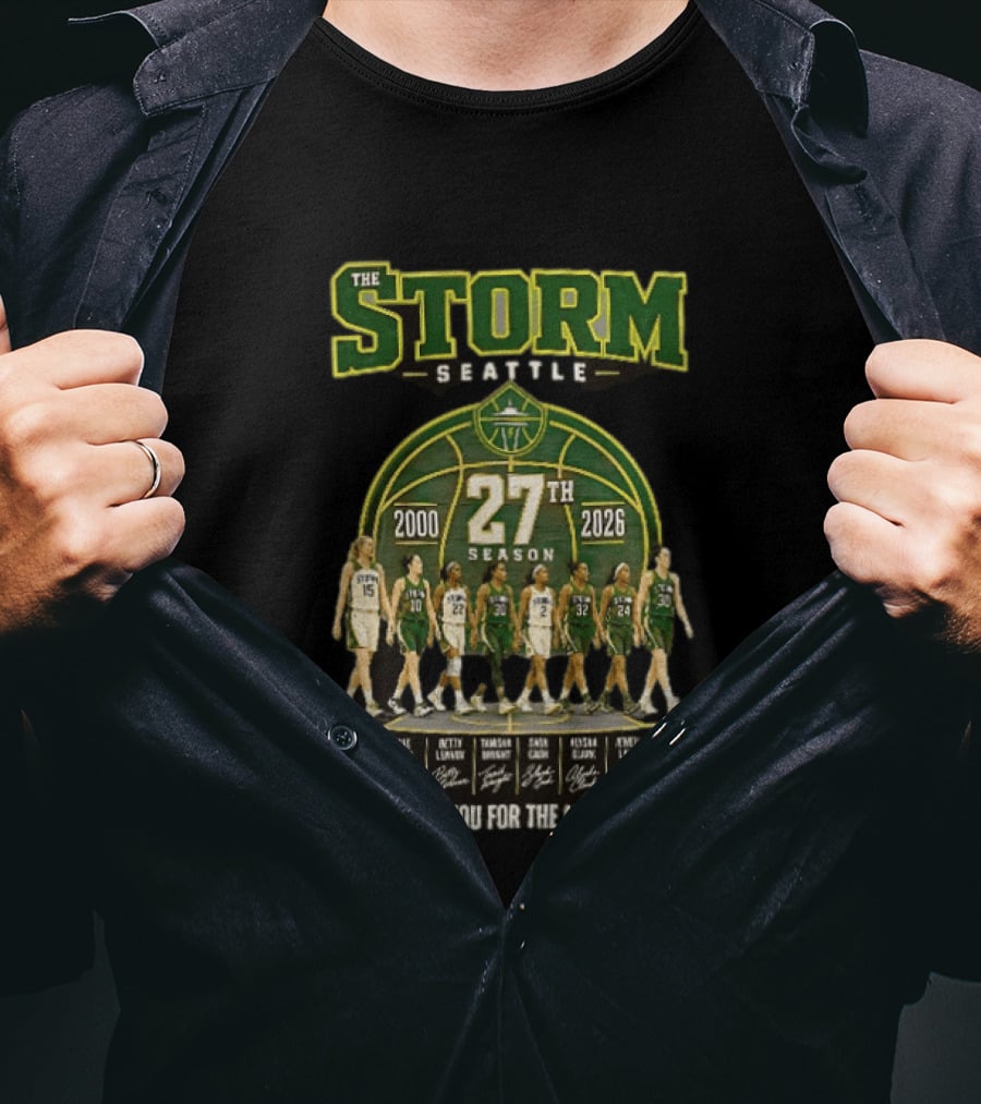 The Storm Seattle 27th Season 2000 2026 Thank You For The Memories Sue Bird Jewell Loyd Breanna Stewart Sami Whitcomb Noelle Quinn Ezi Magbegor T-Shirt