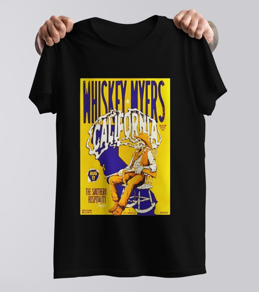 Whiskey Myers California Southern Hospitality Tour August 17 Los Angeles Reclining Cowboy T-Shirt