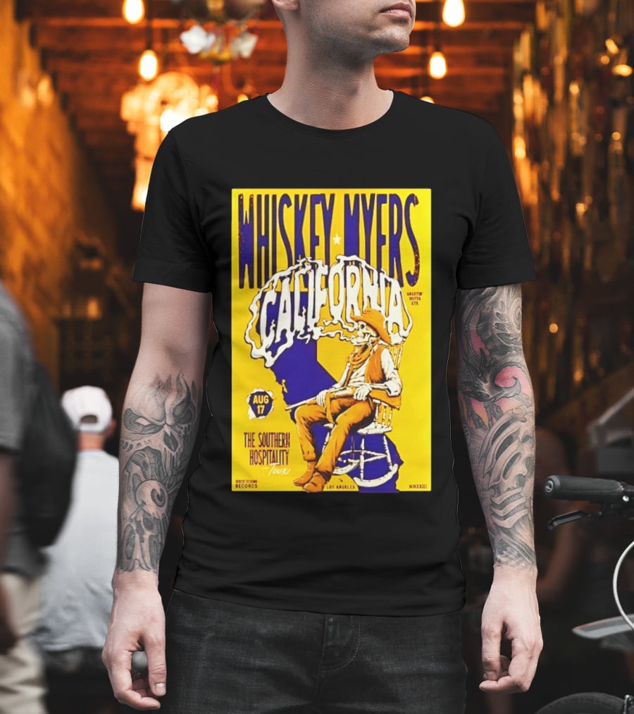 Whiskey Myers California Southern Hospitality Tour August 17 Los Angeles Reclining Cowboy T-Shirt