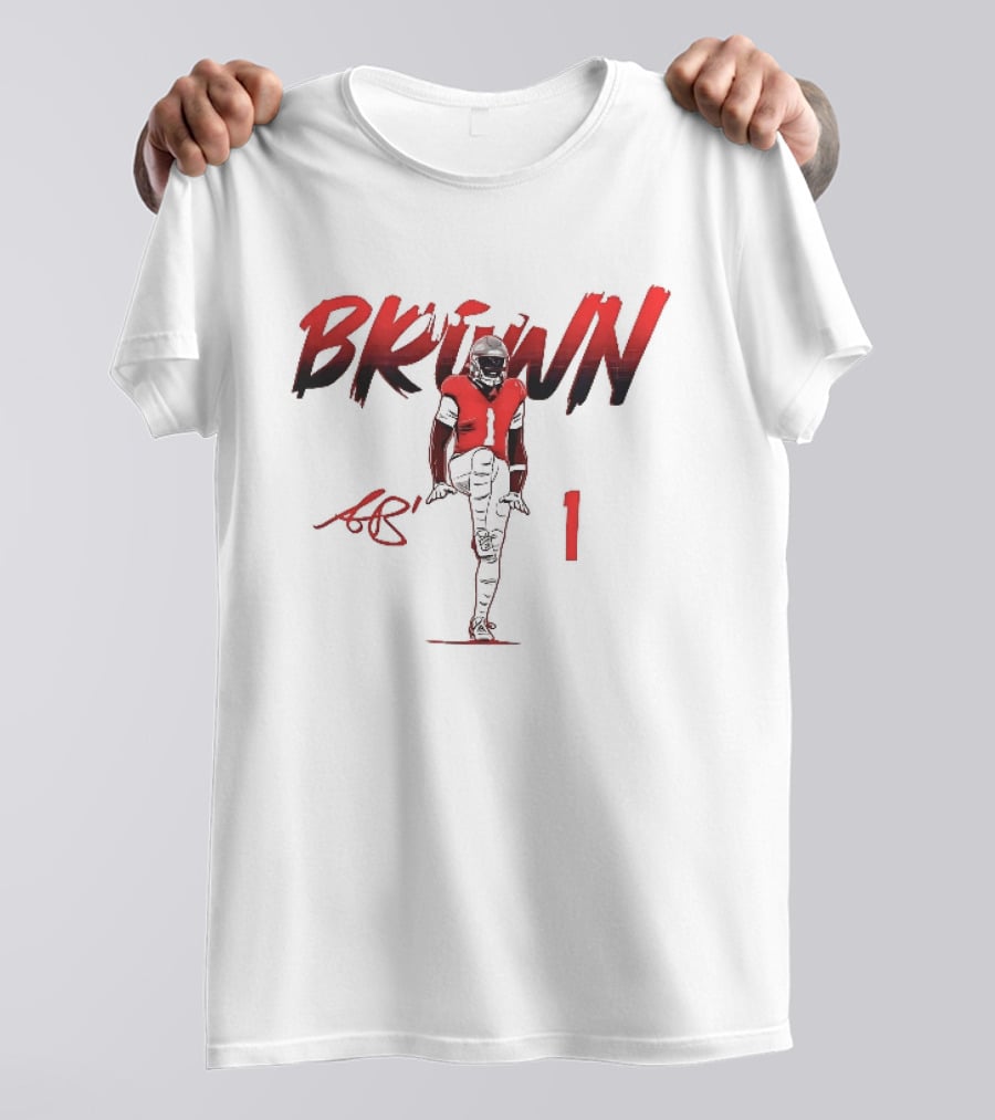 Brown AB 1 Football Player Red Brush Stroke High Knee Pose T-Shirt