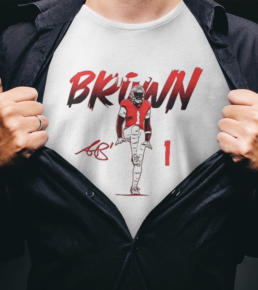 Brown AB 1 Football Player Red Brush Stroke High Knee Pose T-Shirt