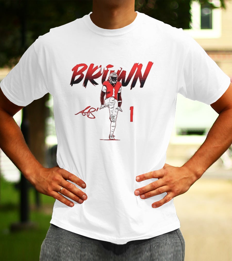 Brown AB 1 Football Player Red Brush Stroke High Knee Pose T-Shirt