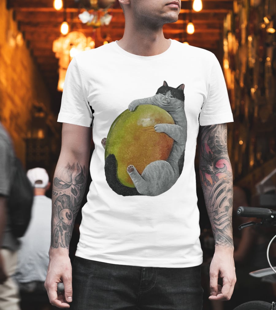 Cat Hugging Giant Mango Fruit T-Shirt