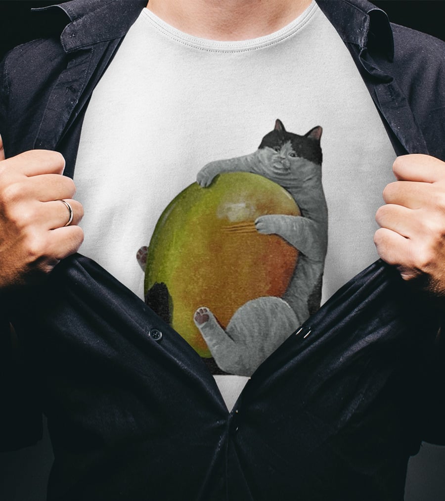 Cat Hugging Giant Mango Fruit T-Shirt