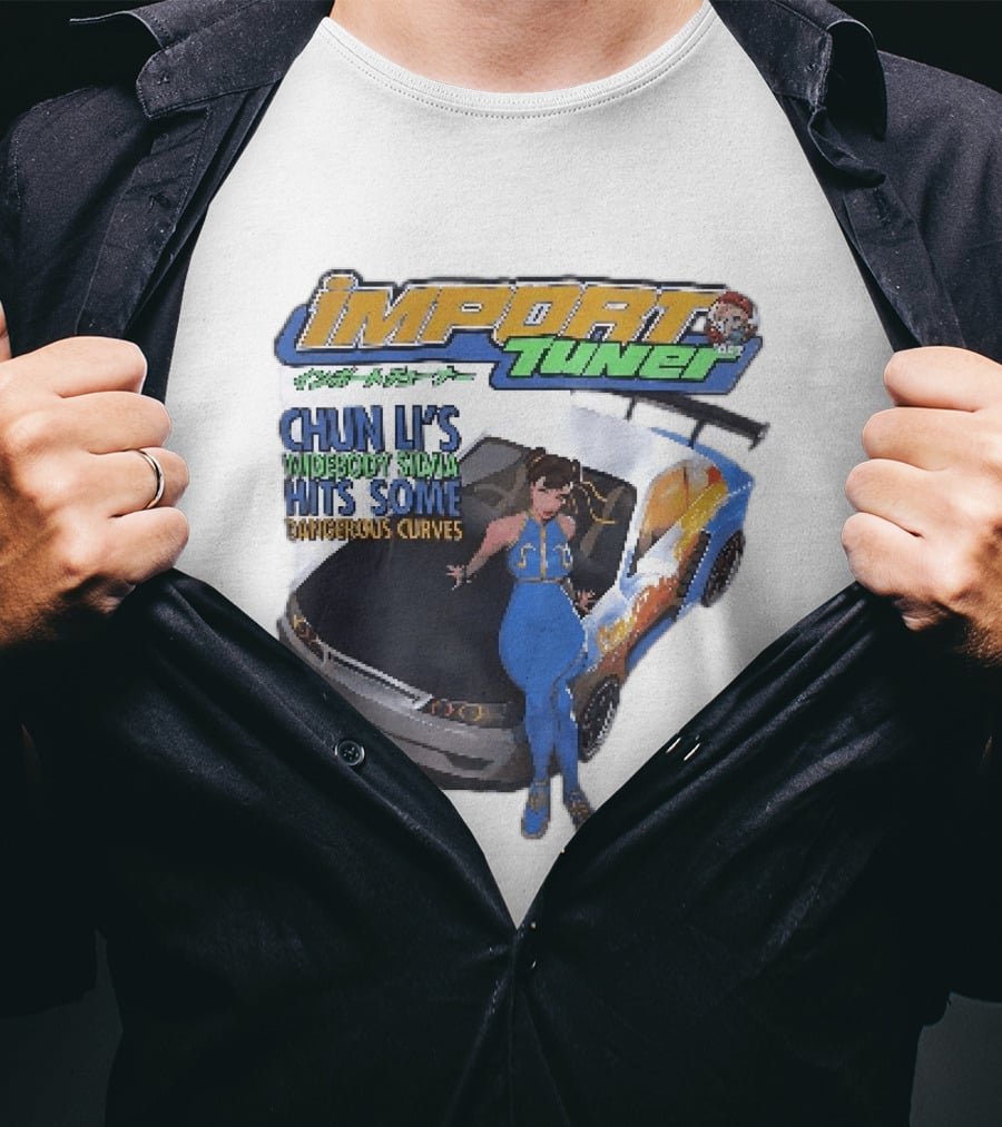 Import Tuner Chun Li's Widebody Silvia Hits Some Dangerous Curves Auto Racing Anime T-Shirt