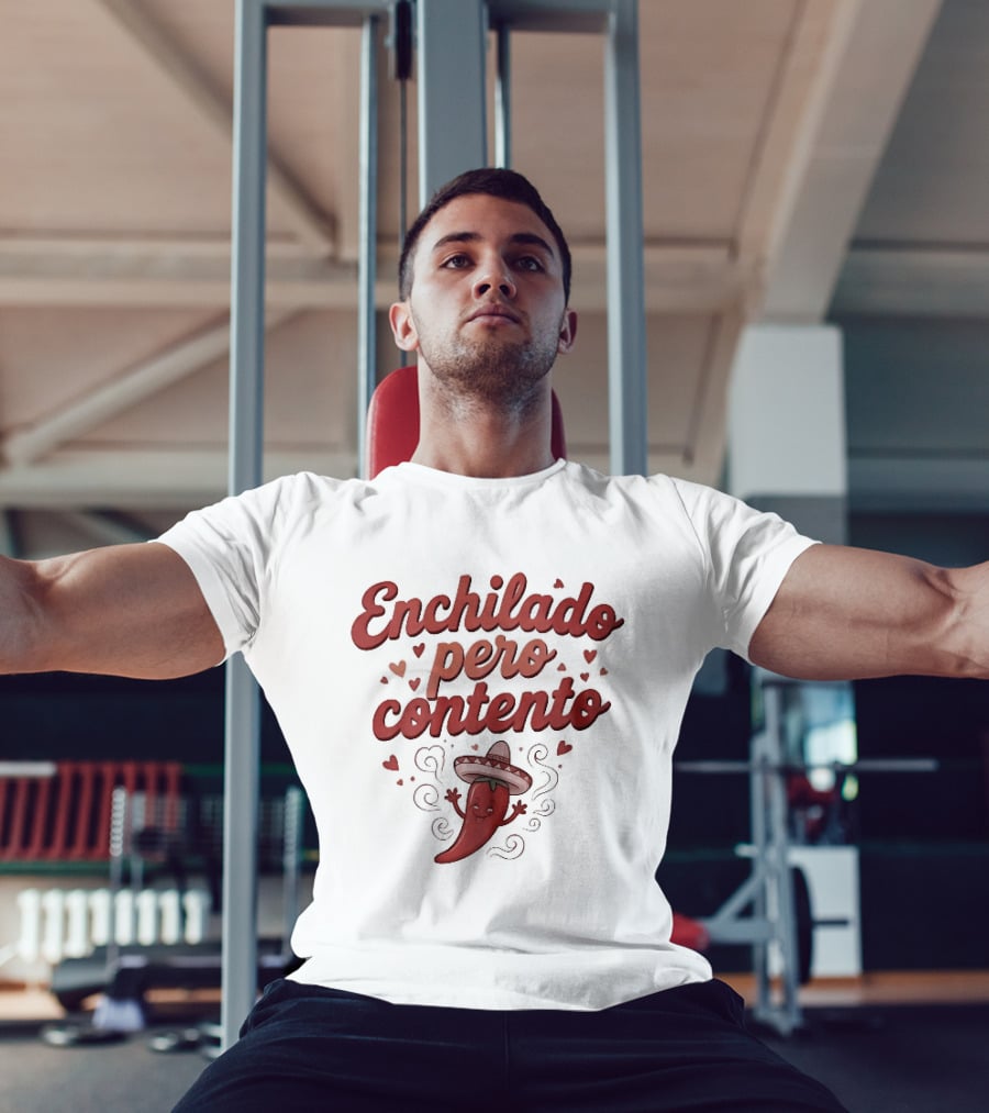 Enchilado Pero Contento Sombrero Chili Pepper Cartoon Hearts T-Shirt