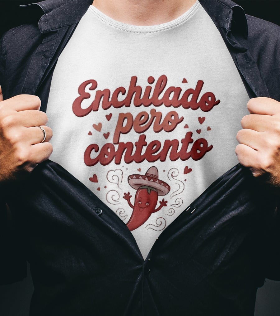 Enchilado Pero Contento Sombrero Chili Pepper Cartoon Hearts T-Shirt