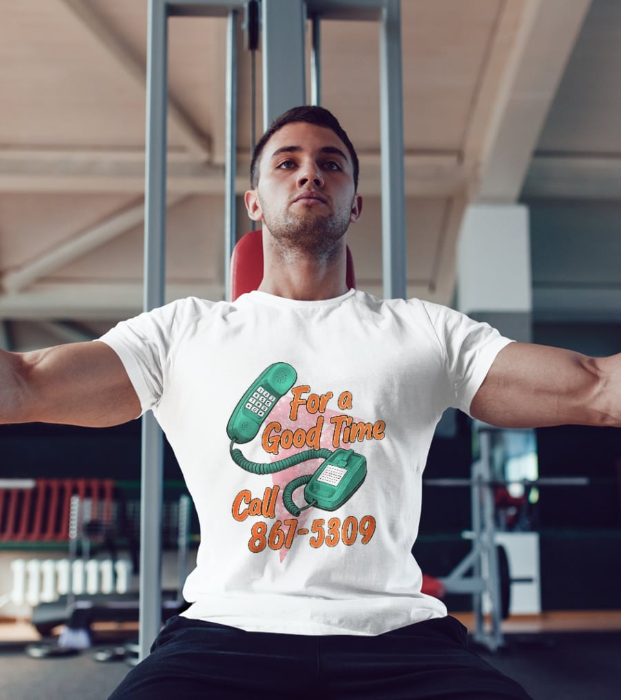 For A Good Time Call 867 5309 Teal Telephone Pink Triangle T-Shirt