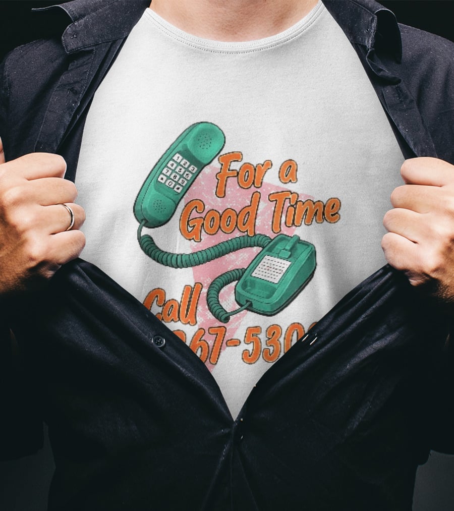 For A Good Time Call 867 5309 Teal Telephone Pink Triangle T-Shirt