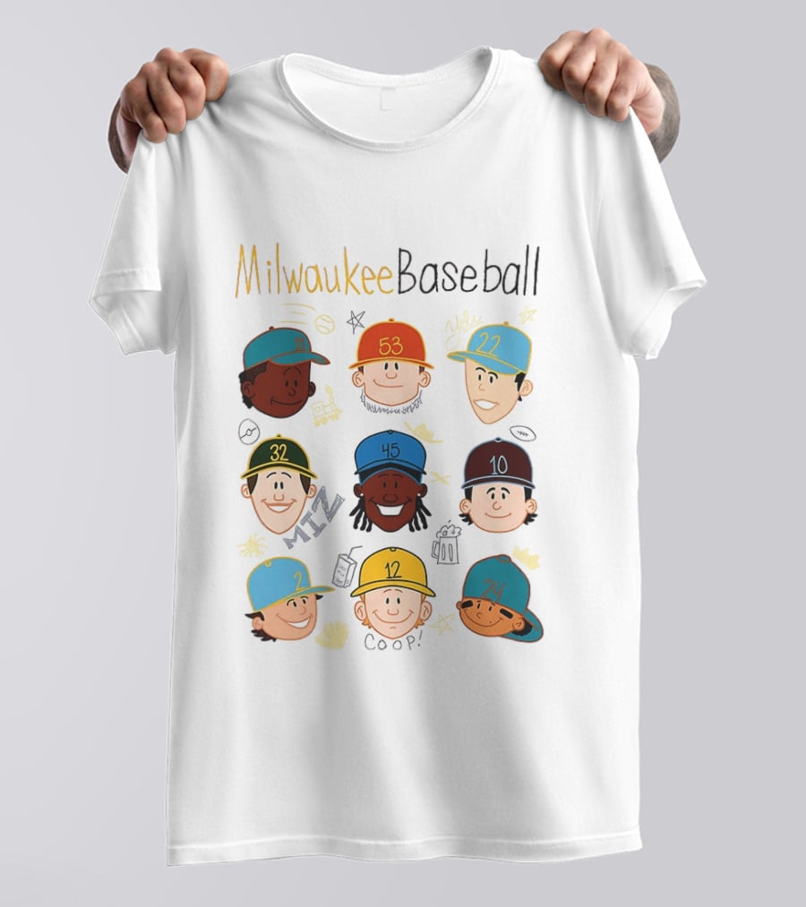 Milwaukee Baseball Players Cartoon Faces Yeli Coop Miz T-Shirt