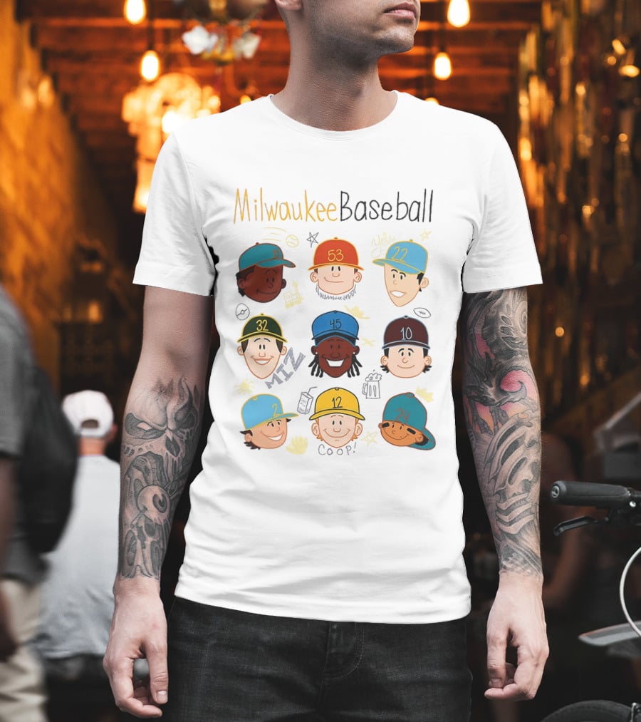 Milwaukee Baseball Players Cartoon Faces Yeli Coop Miz T-Shirt