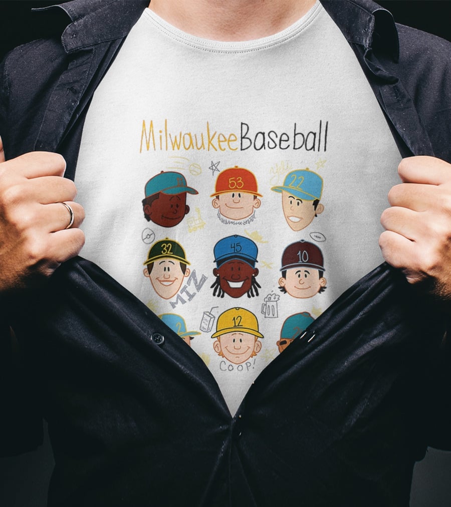 Milwaukee Baseball Players Cartoon Faces Yeli Coop Miz T-Shirt