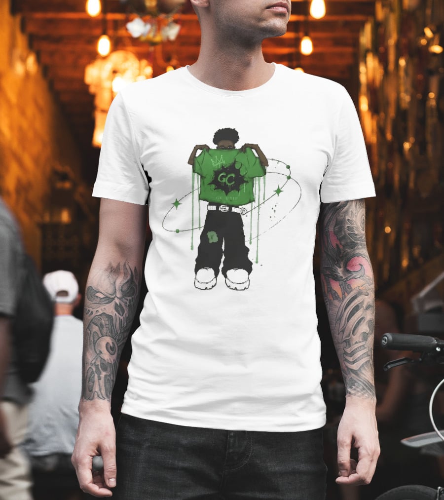 Gc Drip Cartoon Character Holding Green Clothing With Crown And Stars T-Shirt