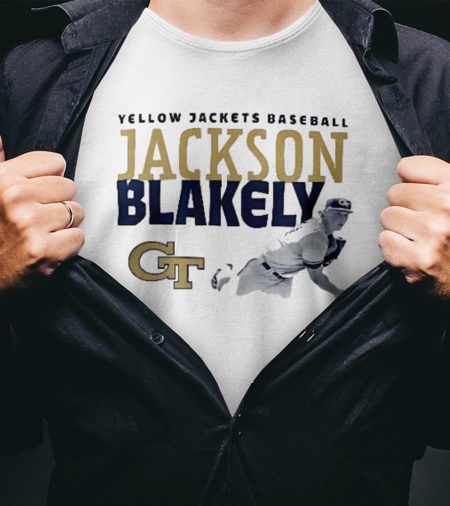 Yellow Jackets Baseball Jackson Blakely GT Pitching Action T-Shirt