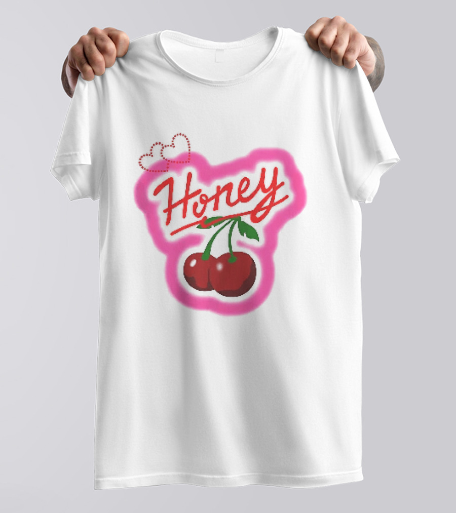 Honey Red Cherries Neon Heart T-Shirt