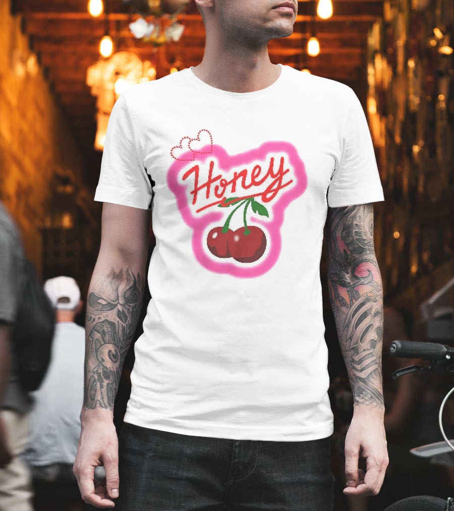 Honey Red Cherries Neon Heart T-Shirt