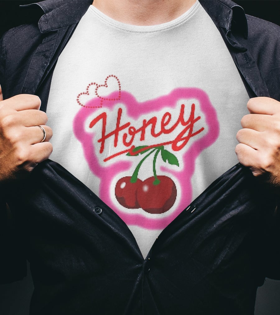 Honey Red Cherries Neon Heart T-Shirt