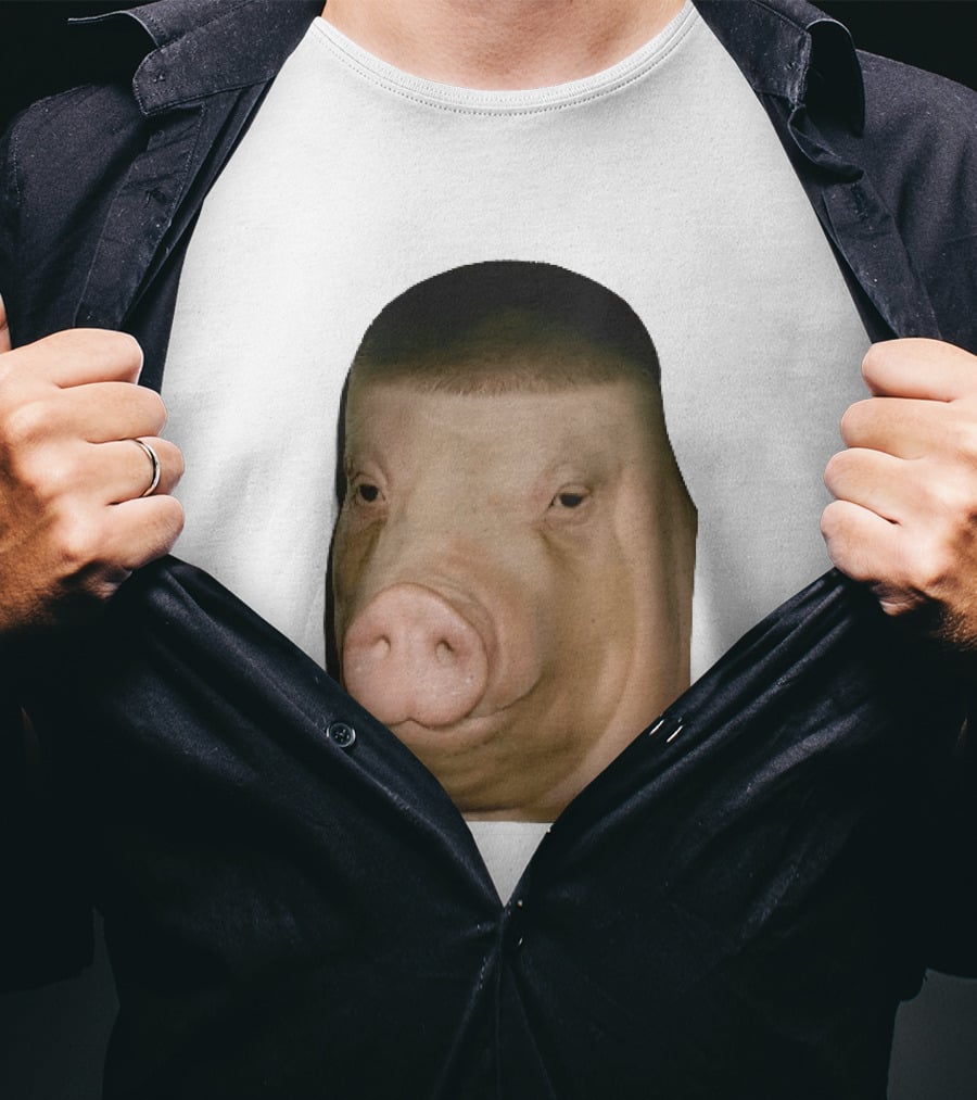 Photorealistic Close Up Pig Face Edgar Haircut Cutout T-Shirt