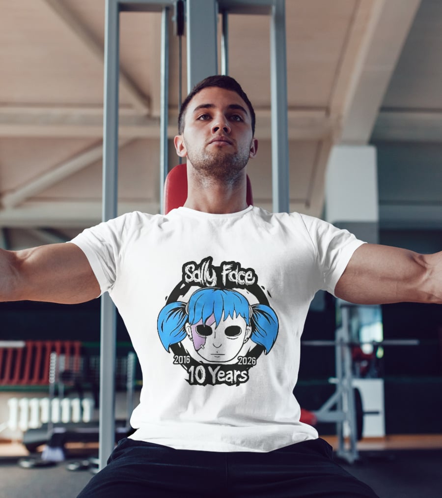 Sally Face 2016 2026 10 Years Cartoon Blue Hair Masked Character Anniversary T-Shirt