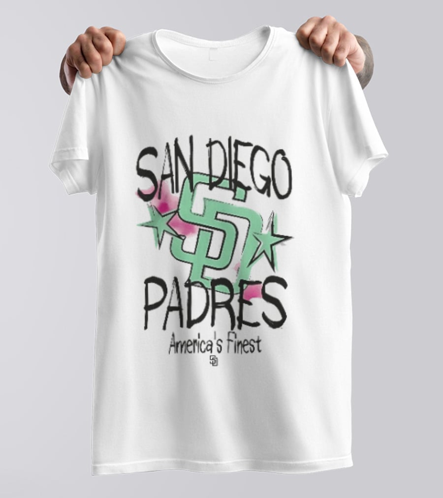 San Diego Padres America's Finest Mint Pink Watercolor Stars T-Shirt