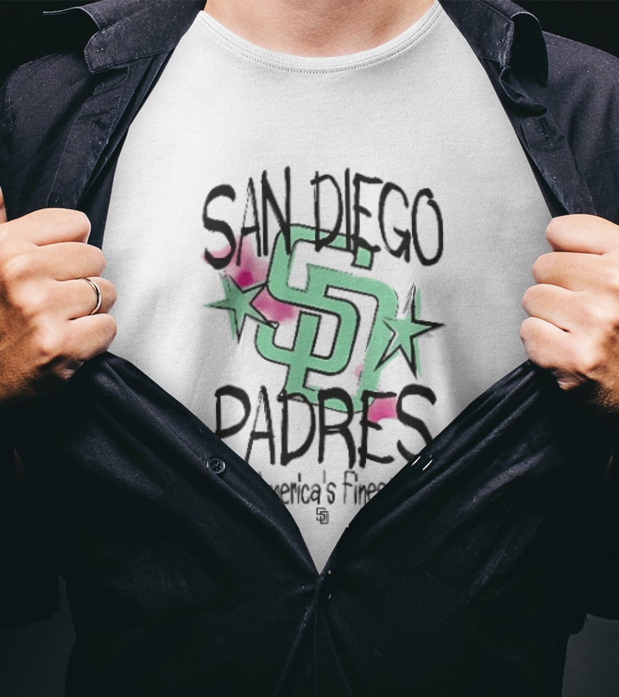 San Diego Padres America's Finest Mint Pink Watercolor Stars T-Shirt