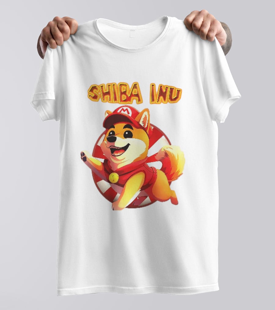 Shiba Inu Cartoon Dog Mario Red Cap Vest Running Striped T-Shirt