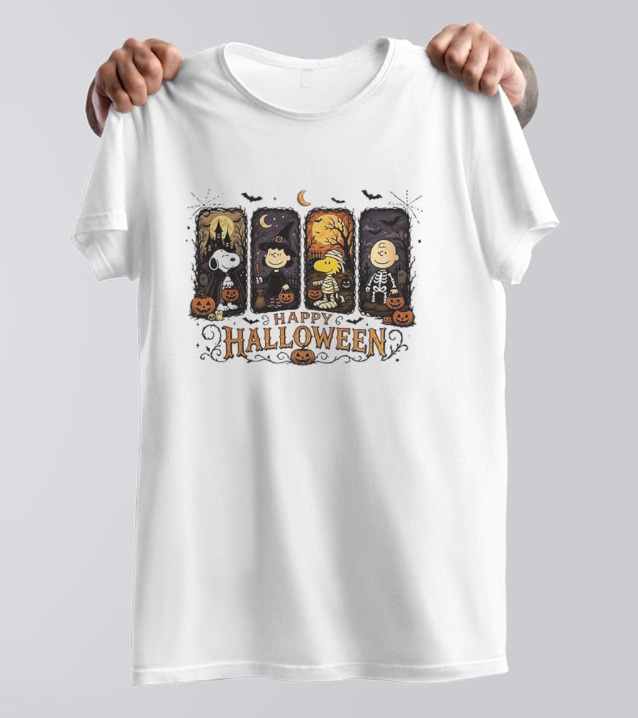 Happy Halloween Peanuts Characters Snoopy Woodstock Charlie Brown T-Shirt