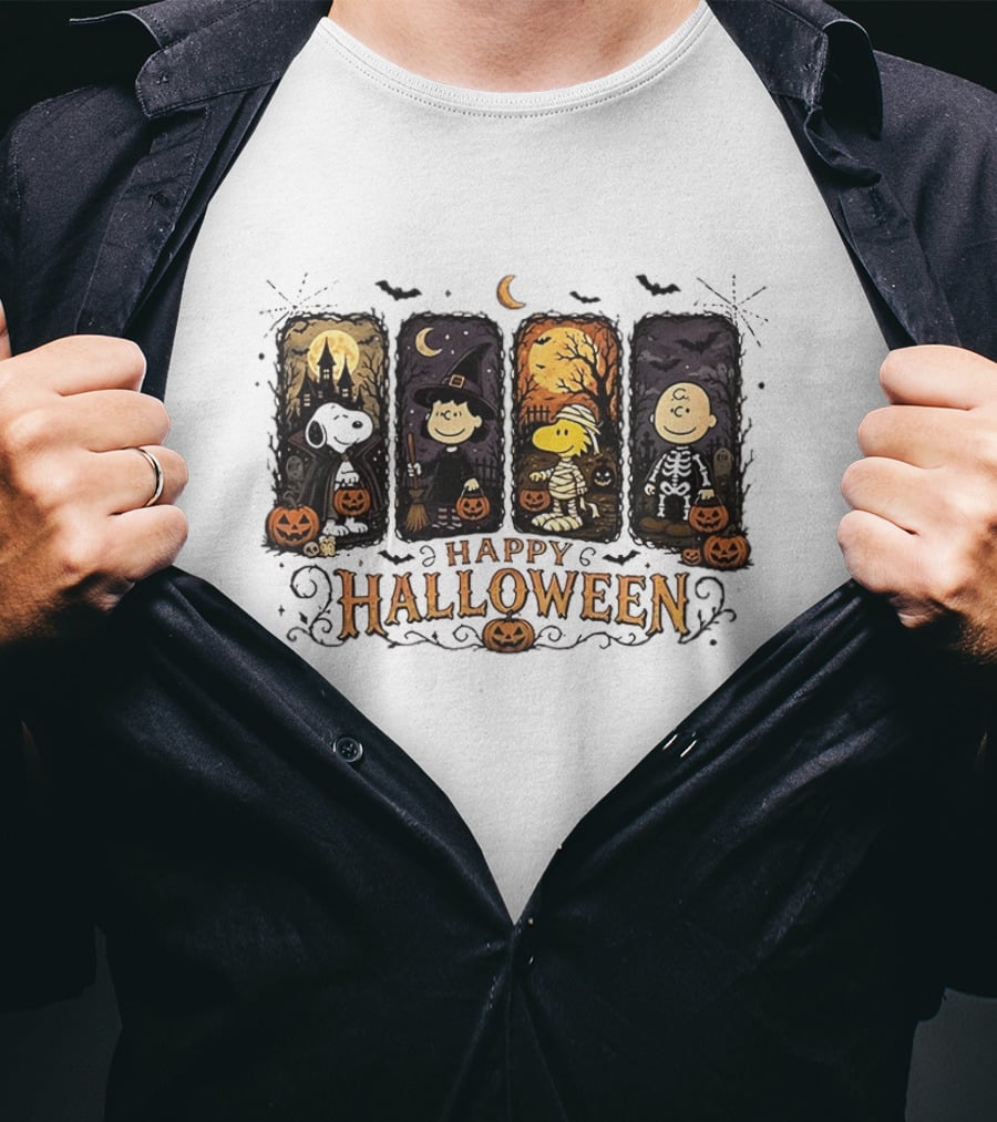 Happy Halloween Peanuts Characters Snoopy Woodstock Charlie Brown T-Shirt
