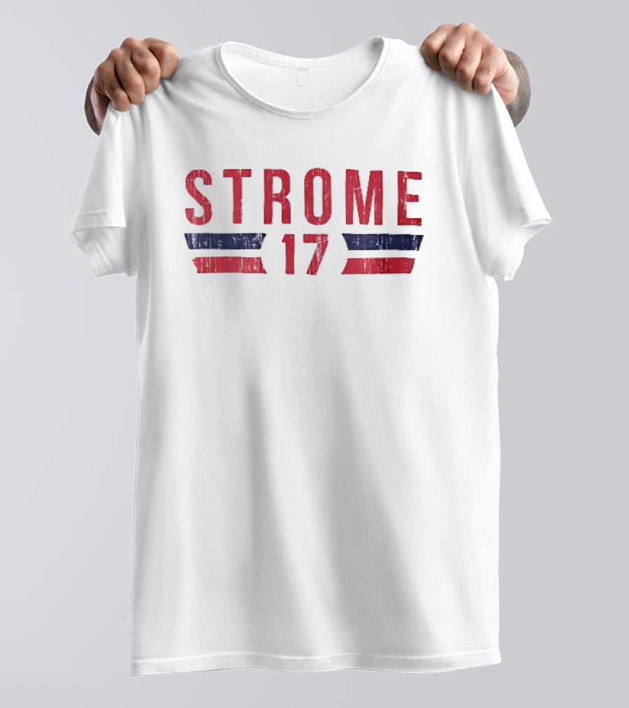 Strome 17 Red Navy Distressed Angled Bars Block Lettering T-Shirt