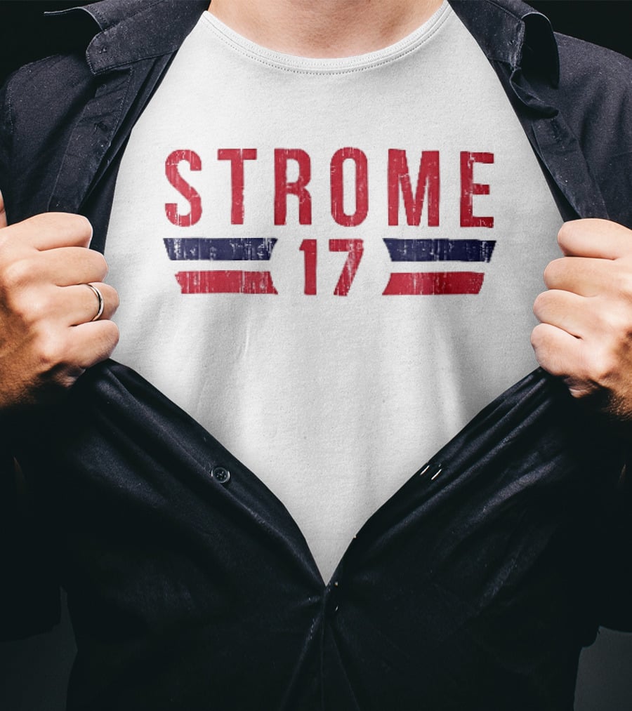 Strome 17 Red Navy Distressed Angled Bars Block Lettering T-Shirt