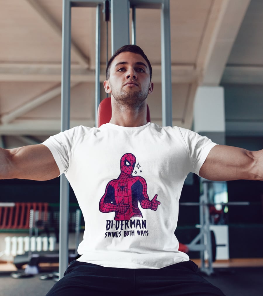 Bi Derman Swings Both Ways Superhero Spiderman T-Shirt