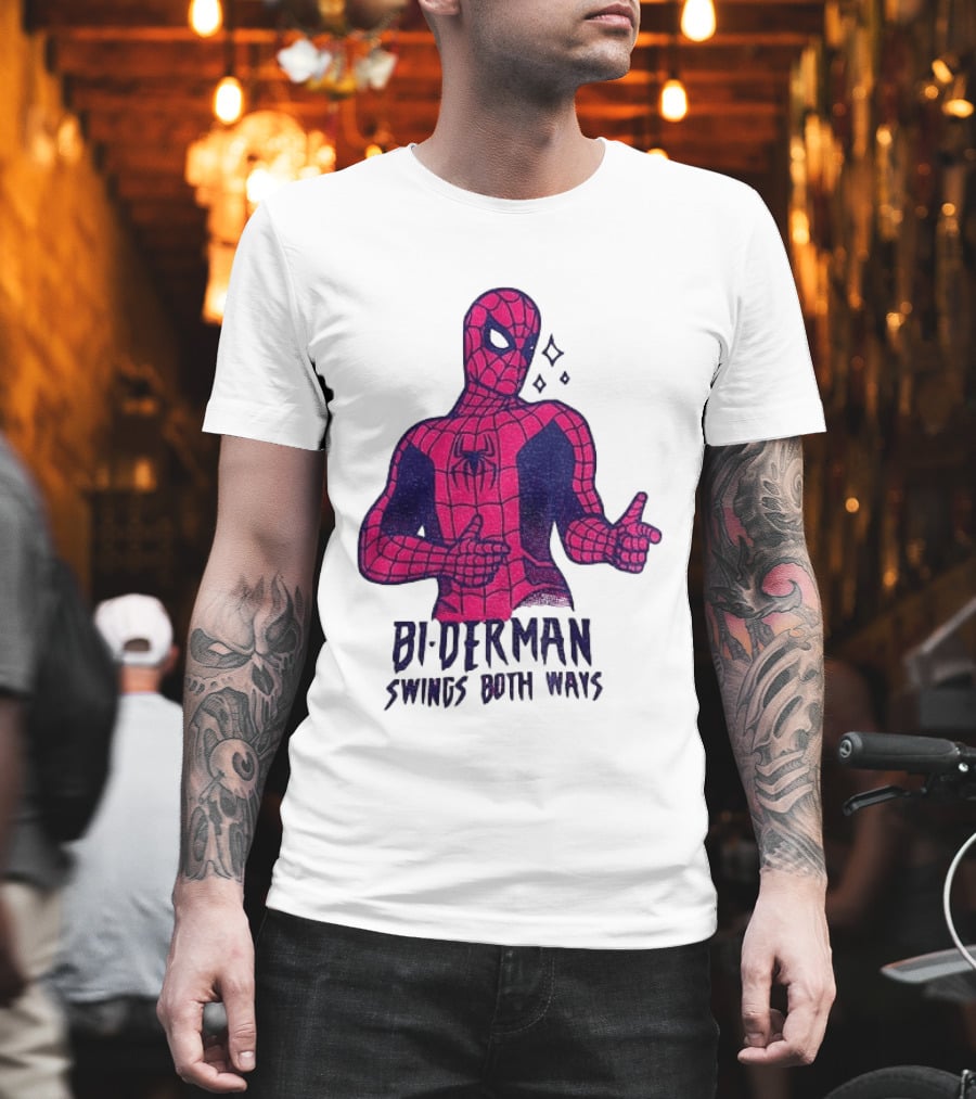 Bi Derman Swings Both Ways Superhero Spiderman T-Shirt