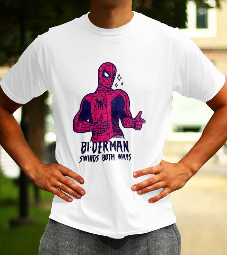 Bi Derman Swings Both Ways Superhero Spiderman T-Shirt