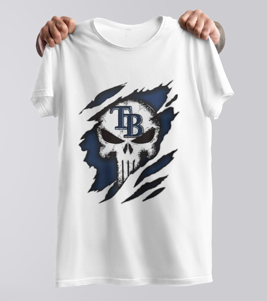 Tampa Bay Rays TB Punisher Skull Ripped Effect T-Shirt