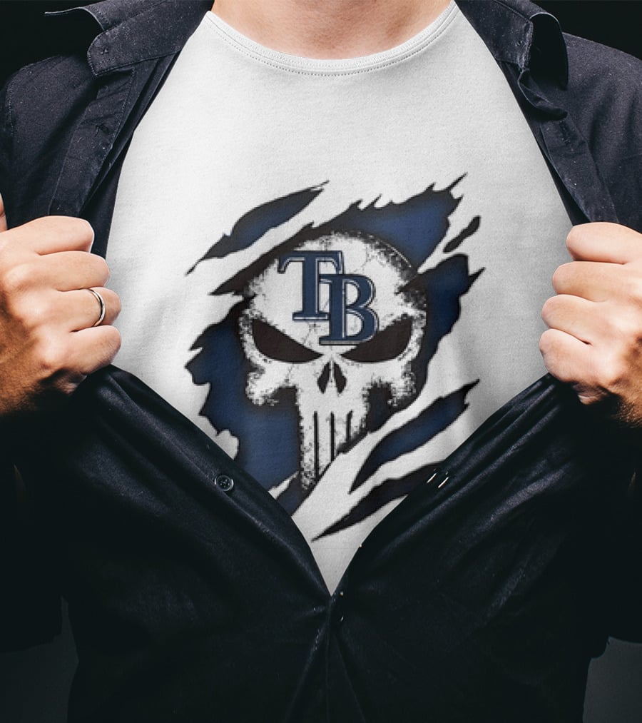 Tampa Bay Rays TB Punisher Skull Ripped Effect T-Shirt