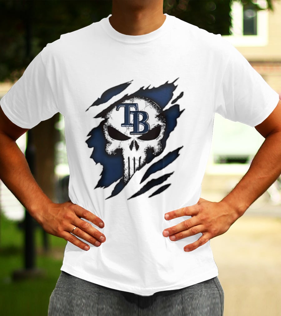 Tampa Bay Rays TB Punisher Skull Ripped Effect T-Shirt