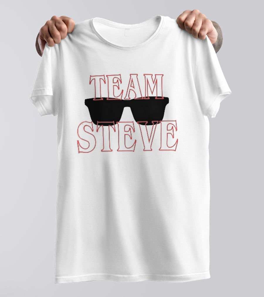 Team Steve Black Sunglasses Theme Red Letters T-Shirt