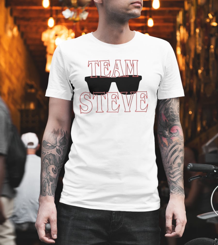 Team Steve Black Sunglasses Theme Red Letters T-Shirt