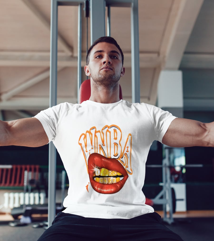 WNBA Red Lips Gold Teeth Grillz Glowing Chrome Lettering T-Shirt