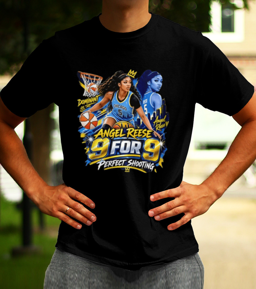Angel Reese 9 For 9 Perfect Shooting Dominant Chicago Basketball T-Shirt
