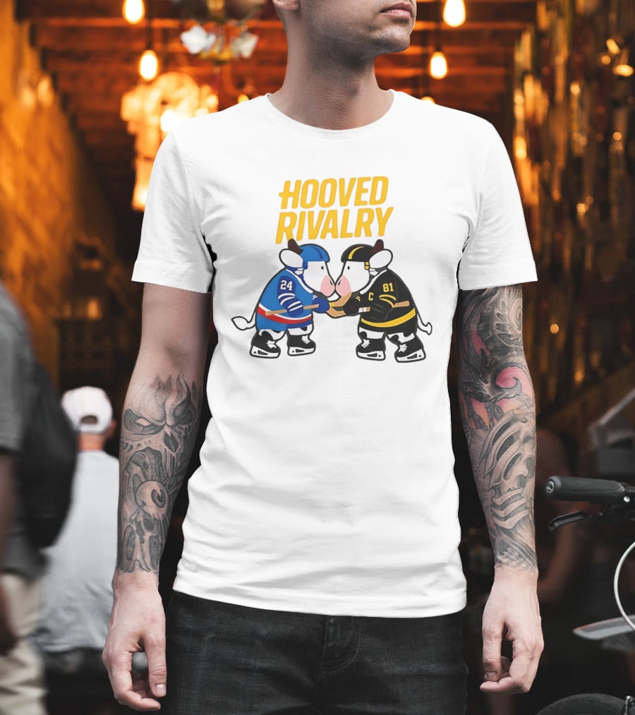 Hooved Rivalry Ilya Rozanov 24 Vs Shane Hollander 81 Hockey Faceoff T-Shirt