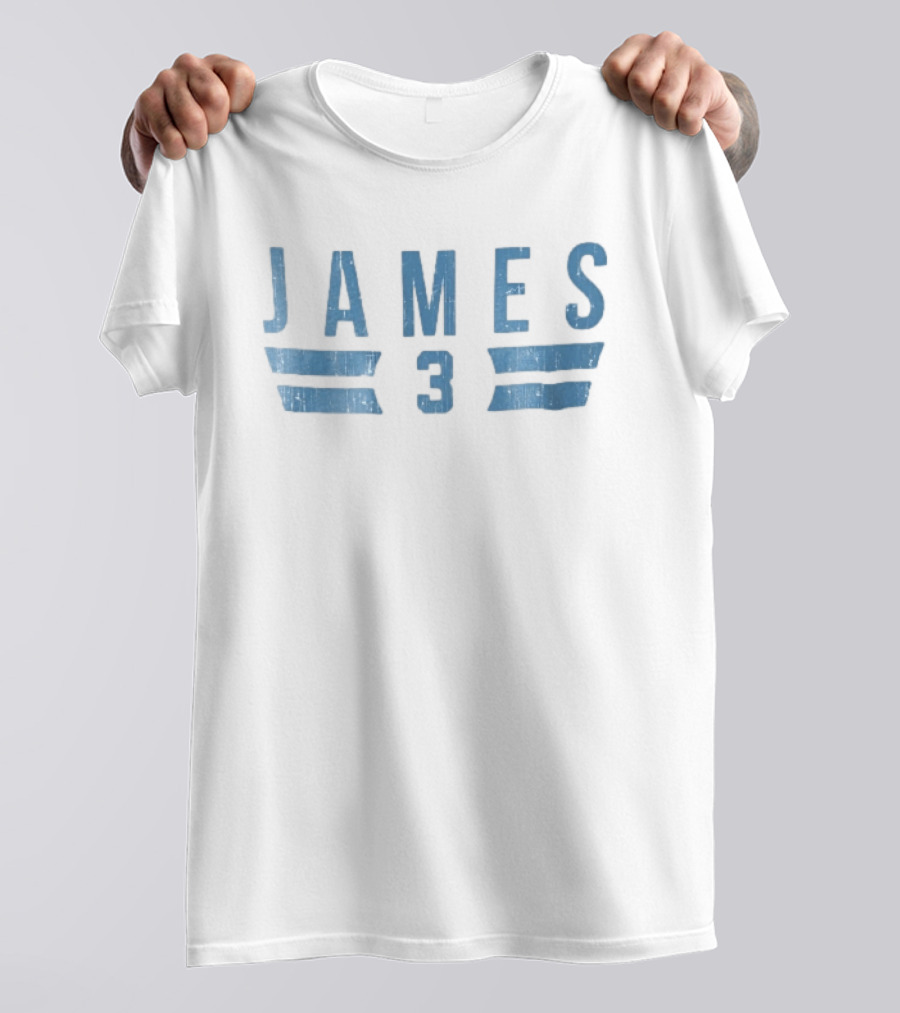 James 3 Light Blue Distressed Horizontal Stripes Jersey Number T-Shirt