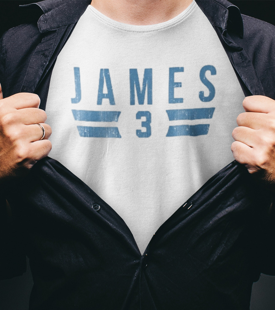 James 3 Light Blue Distressed Horizontal Stripes Jersey Number T-Shirt