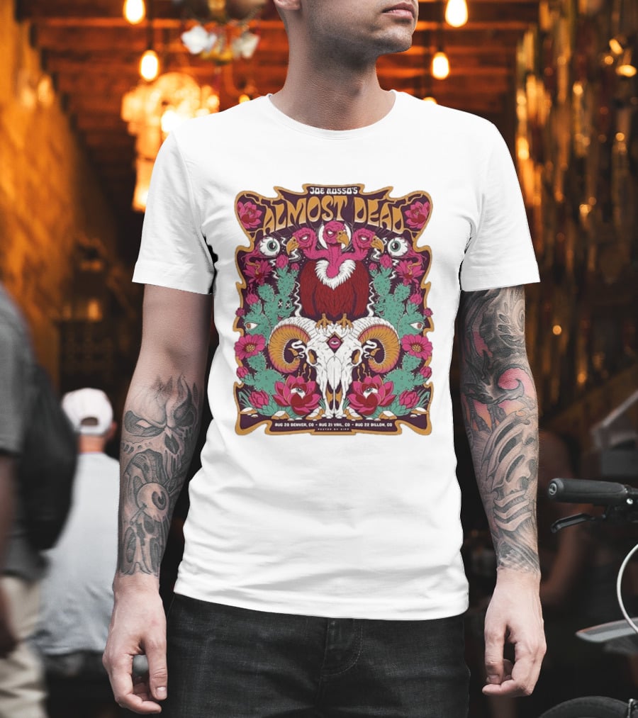 Joe Russo's Almost Dead Tour 2026 August 20 Denver August 21 Vail August 22 Dillon Vibrant Skull And Vulture Art Floral T-Shirt