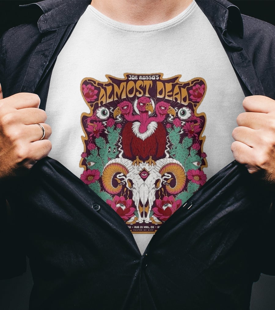 Joe Russo's Almost Dead Tour 2026 August 20 Denver August 21 Vail August 22 Dillon Vibrant Skull And Vulture Art Floral T-Shirt