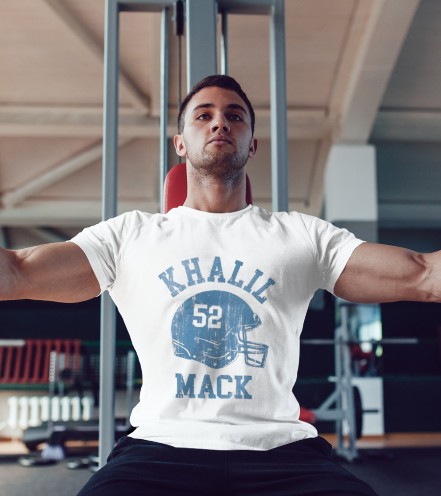 Khalil Mack 52 Distressed Powder Blue Football Helmet T-Shirt