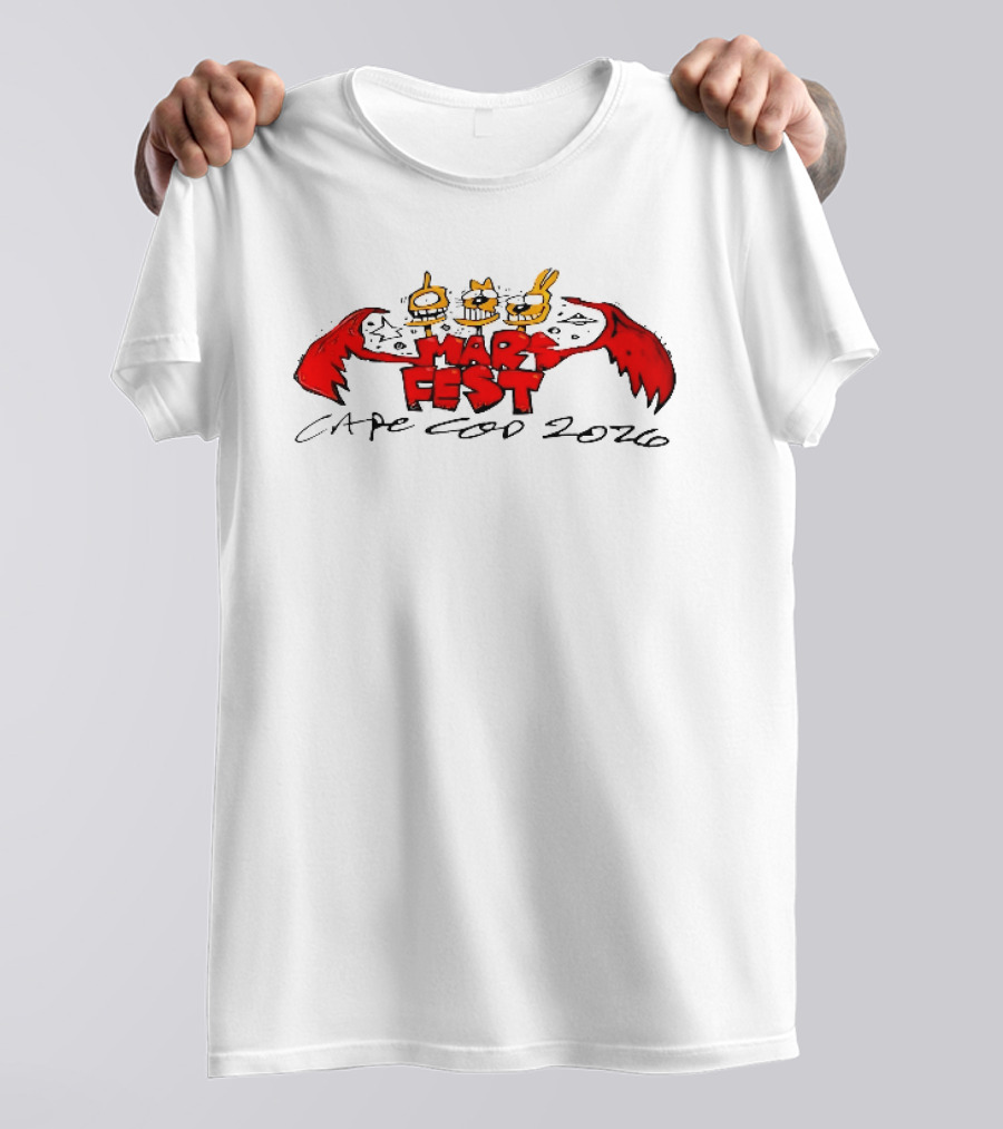 Mars Fest Cape Cod 2026 Cartoon Alien Creature Heads Red Wings Ufo Space T-Shirt